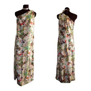 Vintage 70's One Shoulder Hostess Maxi Dress Gown Gorgeous Sz L